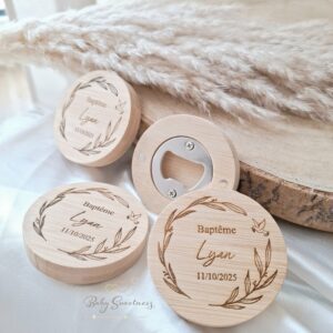 Décapsuleur et aimant en bois