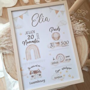 Cadre Naissance Arc-en-ciel beige