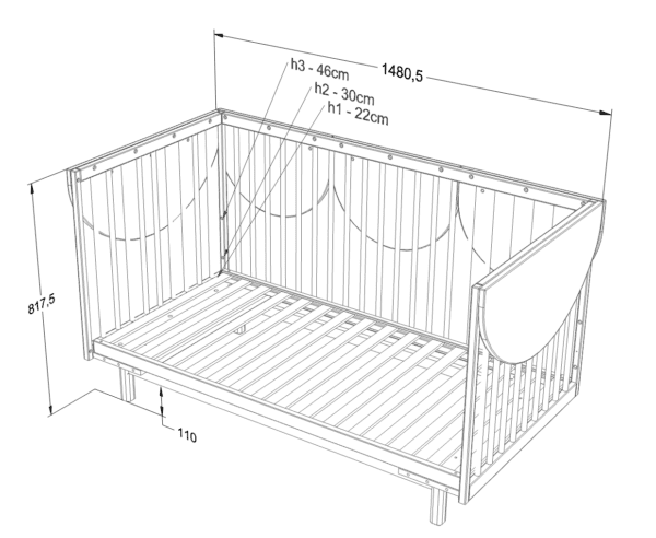 Lit bébé évolutif 70 x 140cm Cachemire - Bois de chêne – Image 5