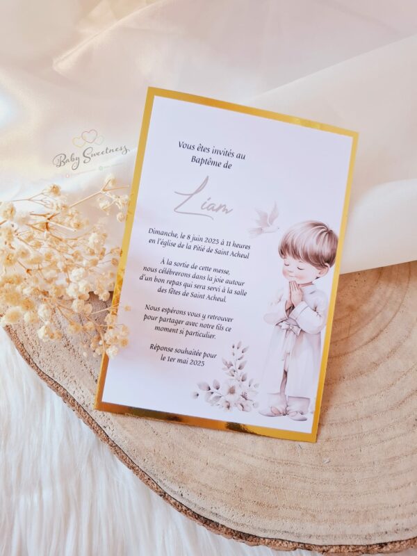 Invitation "enfant priant les mains" avec enveloppe + cachet en cire