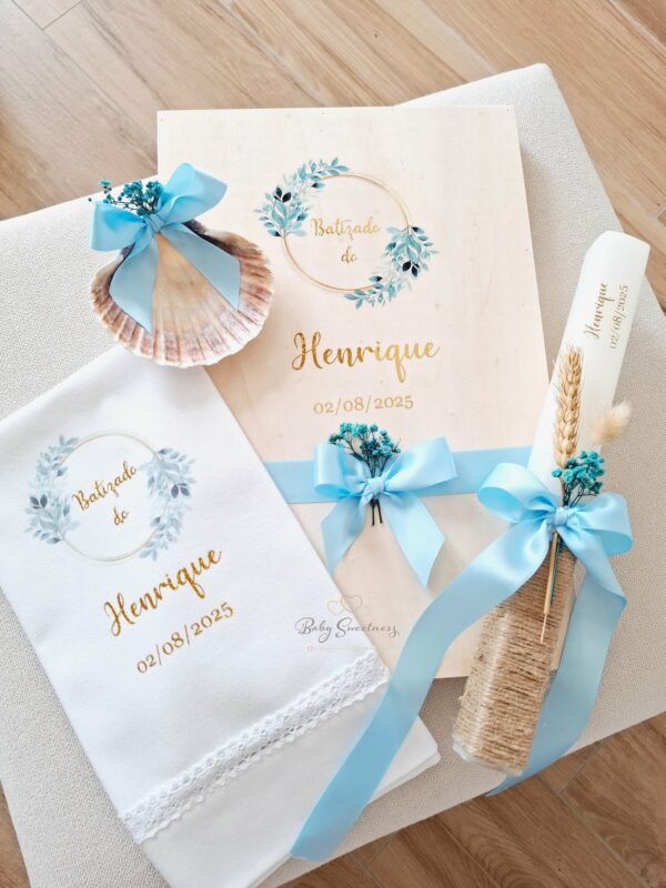 Coffret Baptême feuilles bleu – Image 4