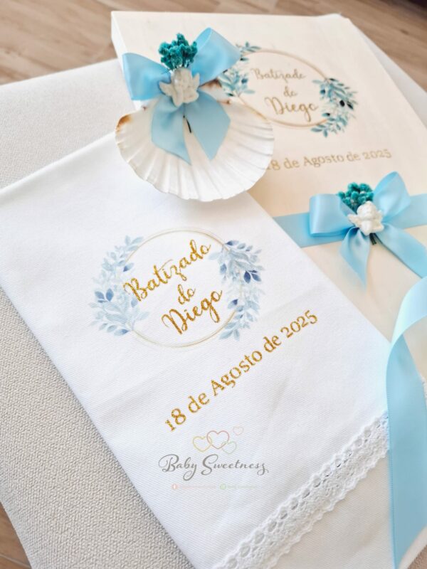 Coffret Baptême feuilles bleu – Image 2