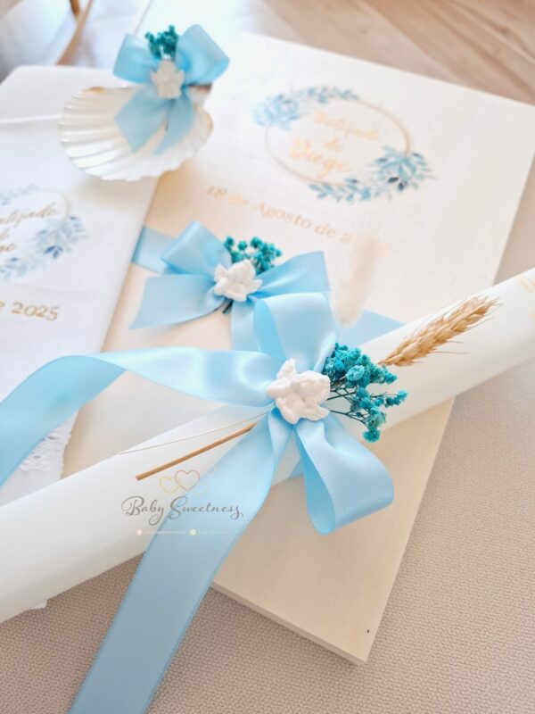 Coffret Baptême feuilles bleu – Image 3