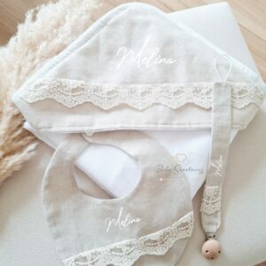 Coffret Baptême douceur lin et dentelle