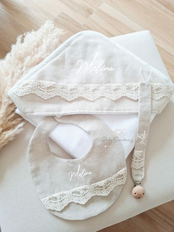 Coffret Baptême douceur lin et dentelle