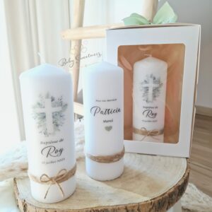Bougie croix religieuse personnalisée