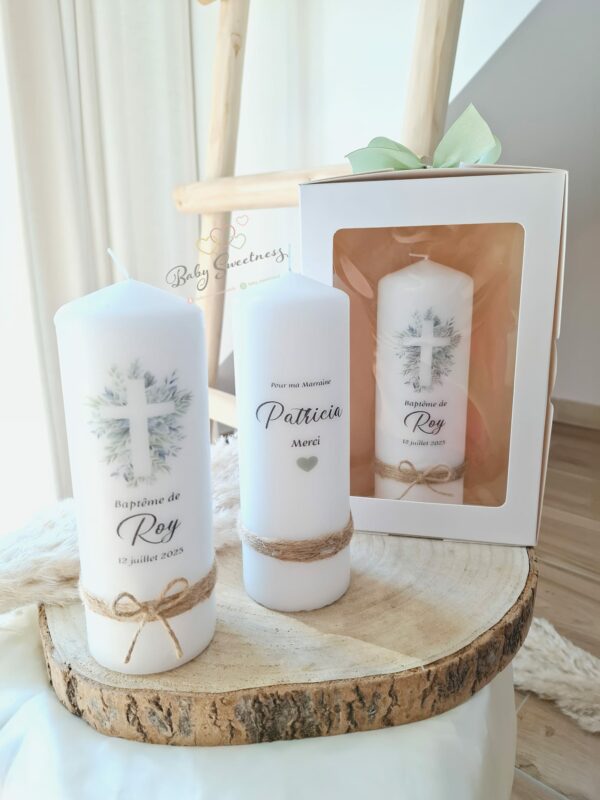 Bougie croix religieuse personnalisée