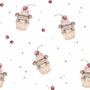 Tissu Gâteau ourson cerise