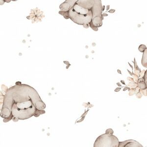 Tissu ours fille mignon fleurs