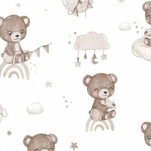 Tissu Ours arc-en-ciel beige
