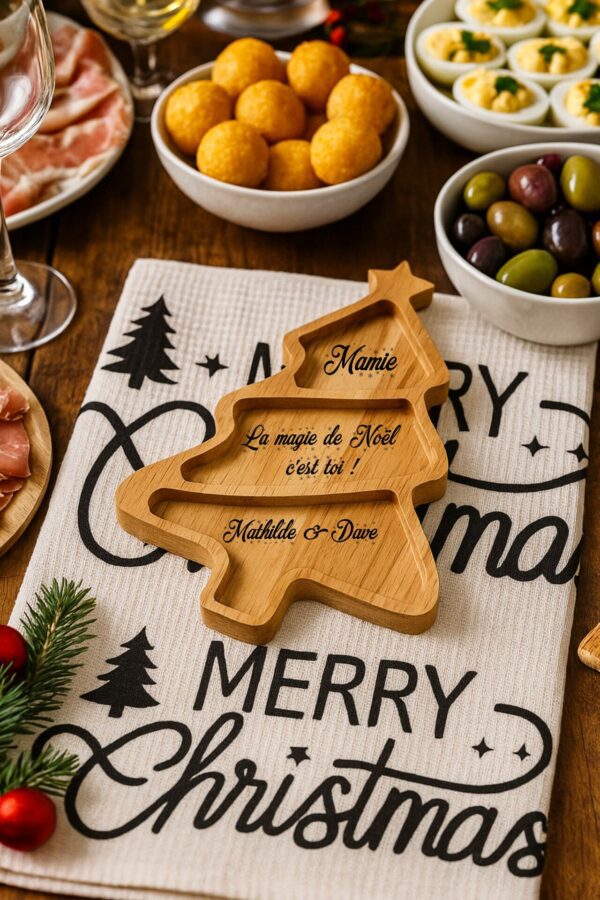 Plateau en bois en forme de sapin