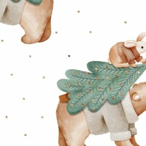 Tissu Noël ourson sapin