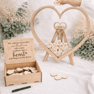 Livre d’or cœur transparent avec boîte en bois