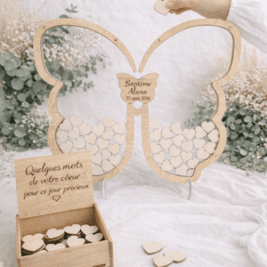 Livre d’or Papillon transparent avec boîte en bois