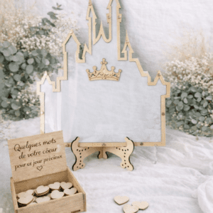Livre d’or château transparent avec boîte en bois