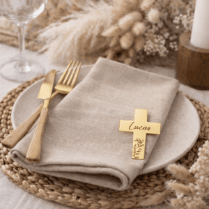 Marque-place croix religieuse feuilles