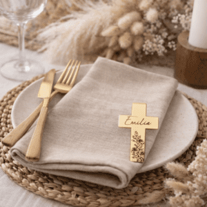 Marque-place croix religieuse floral