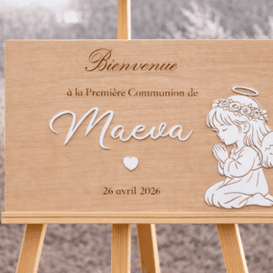 Panneau de Bienvenue petit ange Bois naturel