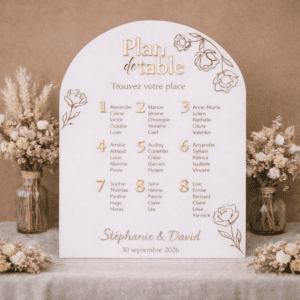 Panneau plan de table floral bois blanc