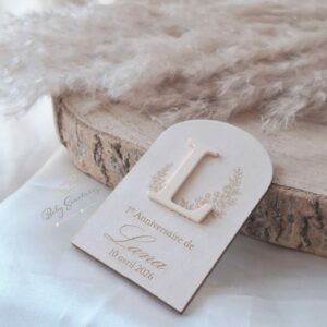 Magnet en bois Lettre initiale avec pochon transparent