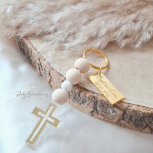 Porte-clés croix religieuse avec pochon transparent