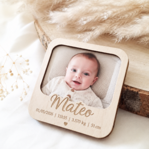 Magnet photo en bois avec pochon transparent