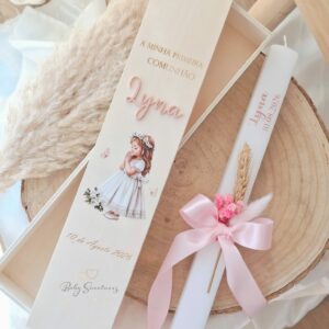 Boîte et bougie de Baptême Fille prière