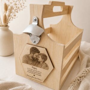 Porte-bouteilles et décapsuleur avec photo