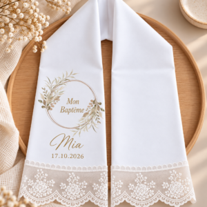 Écharpe de Baptême avec motif + dentelle